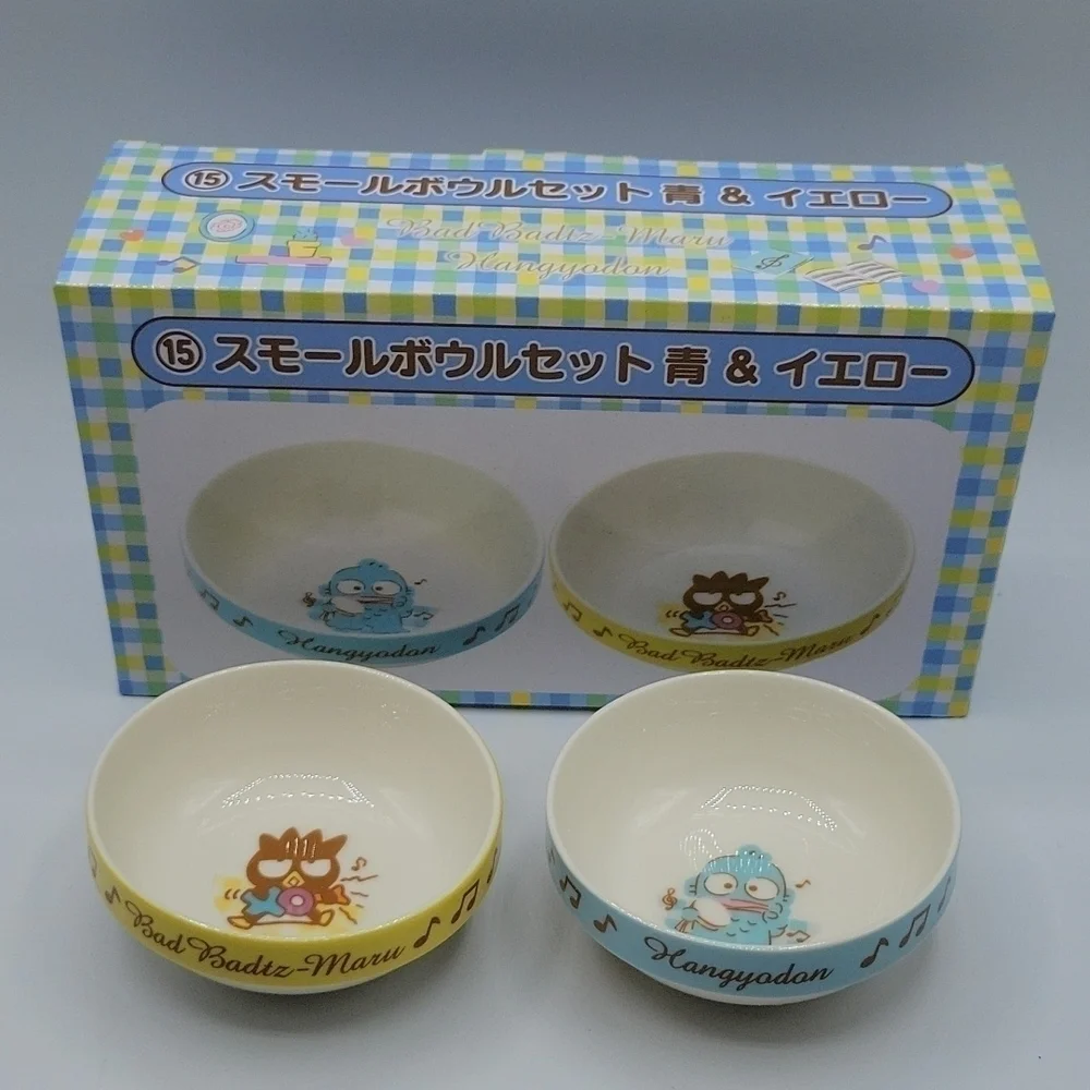 New Sanrio Badtz Maru & Hangyodon Ceramic Bowls Japan Kuji Exclusive